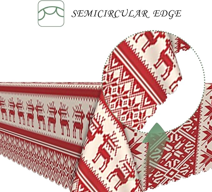 54x108 Inch Christmas Rectangle Tablecloth Reindeer Snowflake Red Stripe Ethnic Style Table Cloth Washable Durable Table Cover for Kitchen Dining Banquet Ugly Christmas Sweater Party Decor