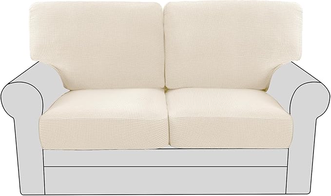 H.VERSAILTEX Multi-Pieces Loveseat Covers for 2 Cushion Couch High Stretch Couch Cushion Covers Jacquard Textured Twill Fabric(2 Seat Covers Plus 2 Back Cushion Covers, Porcelain)