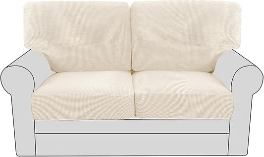H.VERSAILTEX Multi-Pieces Loveseat Covers for 2 Cushion Couch High Stretch Couch Cushion Covers Jacquard Textured Twill Fabric(2 Seat Covers Plus 2 Back Cushion Covers, Porcelain)