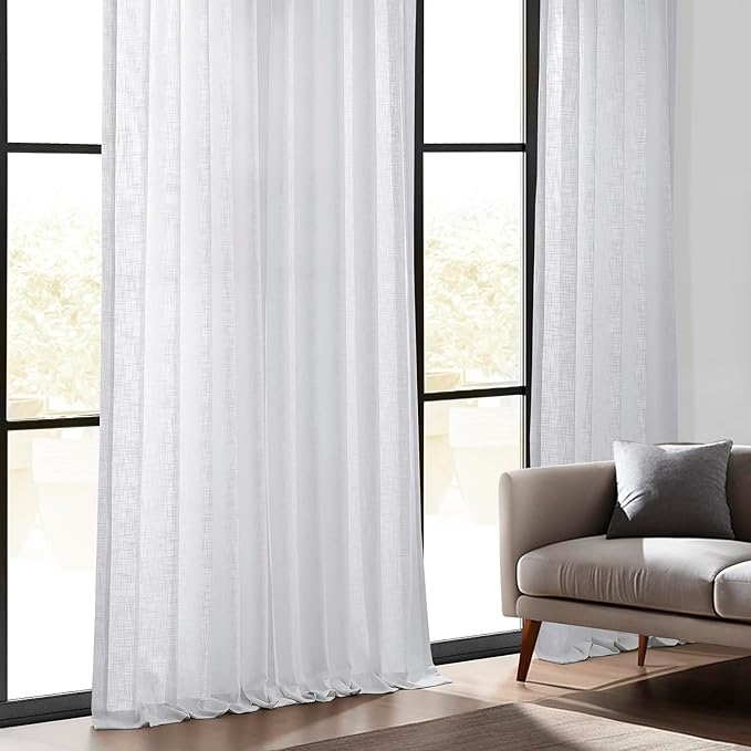 HPD Half Price Drapes Heavy Faux Linen Light Filtering Curtains for Bedroom 108 Inches Long (1 Panel) - Rod Pocket Curtains for Living Room - Window Curtains Home Decor - 50 X 108, Rice White