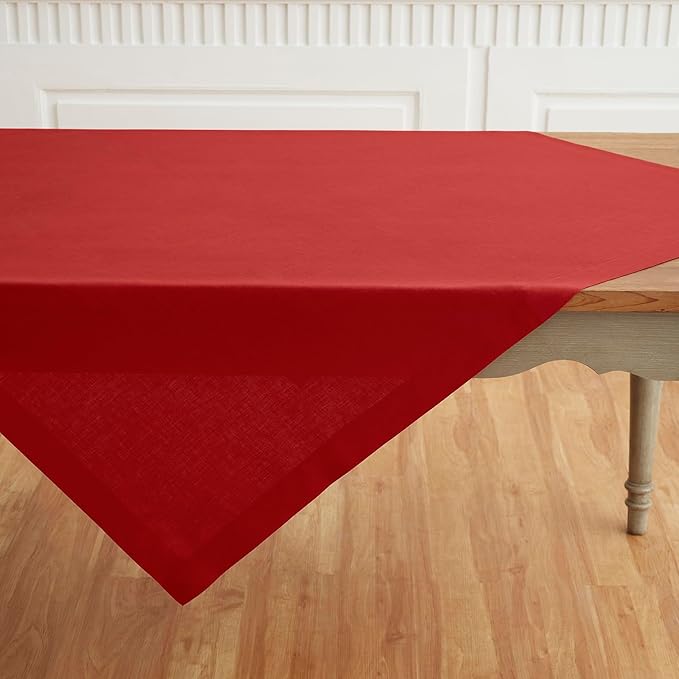 Solino Home Linen Red Square Tablecloth 52 x 52 Inch - 100% Pure Linen Table Throw - Fete, Machine Washable Table Cloth for Christmas, Holiday, Winter