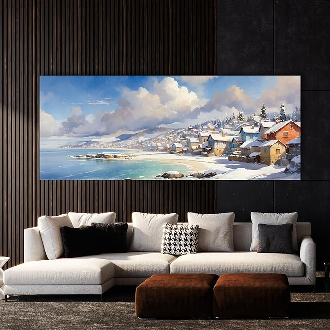 Sense Canvas Scandinavian Snowy Coastal 30 Canvas Art - Home Decor Wall Art Print Poster Painting Large 40x16 / 1.5"