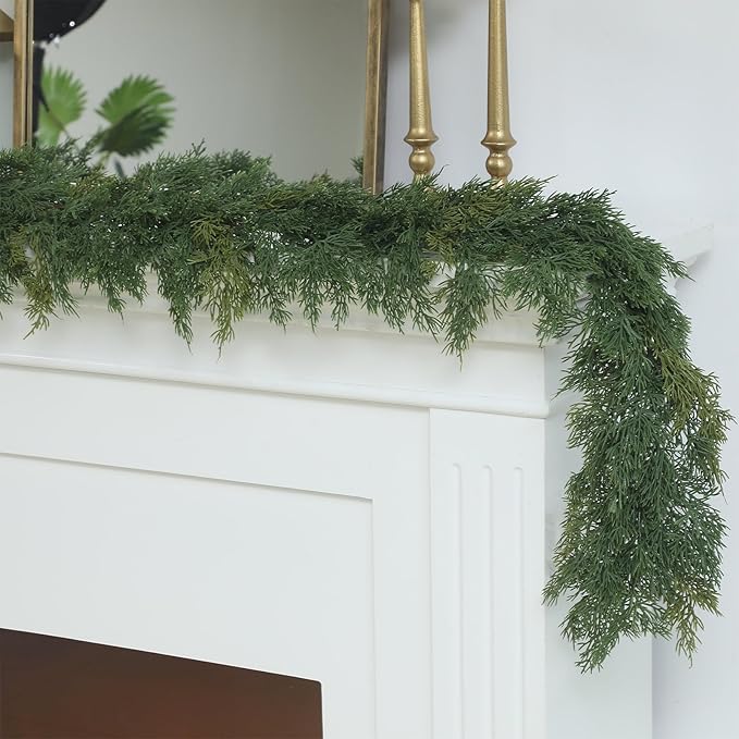 Dingion 2 PCS 9 ft Christmas Cedar Garland - Thick & Soft Artificial Realistic Cedar Pine Garland for Home Mantle, Stair, Fireplace, Wall, Indoor, Outdoor Christmas Winter Holiday Party Decoration
