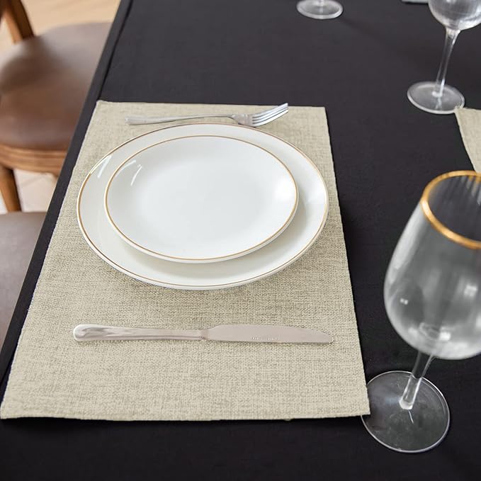Cloth Placemats Set of 8, Linen Type Fabric Placemats Machine Washable Heat Resistant Placemats Wrinkle Free Thick Polyester Kitchen Place Mats for Dining Table (Beige)