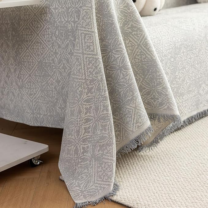 ROOMLIFE Gray Couch Cover Boho Sofa Covers for 3 Cushion Couch Washable, Furniture Protector Sofa Couch Cover for Dogs, Soft Breathable Sofa Slipcover, Couch Throw Blankets with Tassels 71''X134''