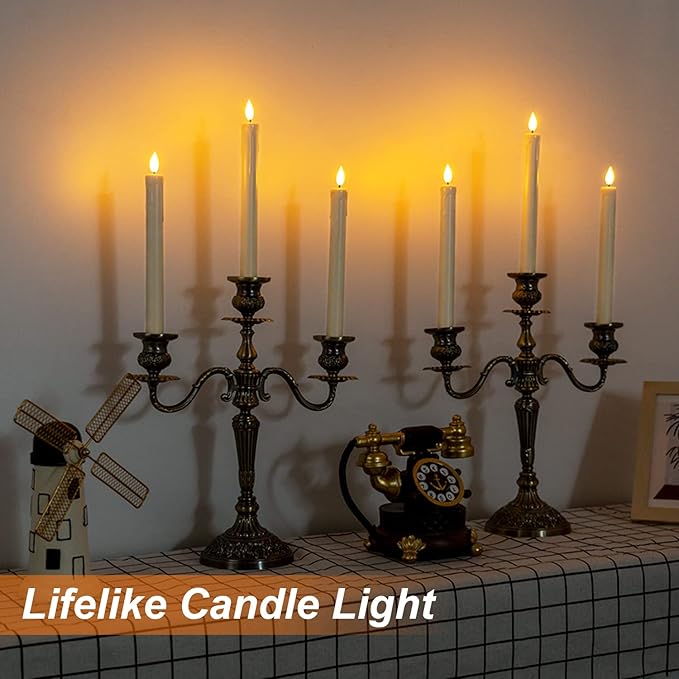 Homemory 24 Pcs Flameless Taper Candles with Remote, Timer, Dimmer, Plastic Battery Operated CandleSticks, Ivory Led Window Candles with Flickering Light, 9.6 Inches for Halloween Christmas Decoration