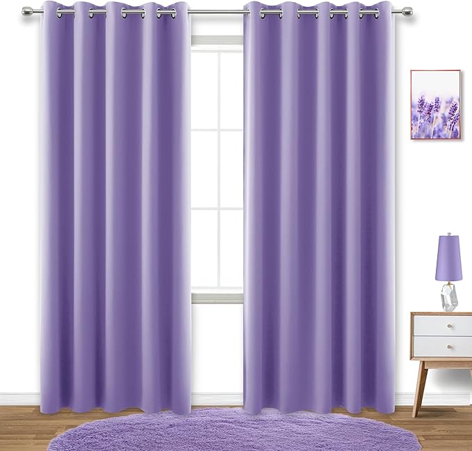 KOUFALL 72x84 Inches Long Purple Blackout Curtains for Living Room