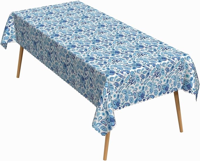 60x84 Inch Paisley Rectangle Tablecloth Vintage Blue Flower Table Cloth Washable Durable Table Cover for Kitchen Party Dining Garden Picnic Patio Decor