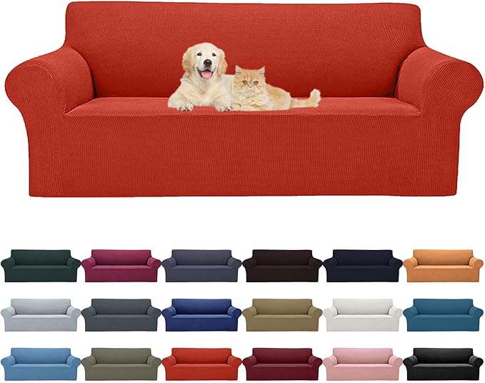 Cupuamon 2025 New Stretch Sofa Slipcovers Couch Cover for 3 Cushion Furniture Protector Sofa Covers with Elastic Bottom Jacquard Fabric Small Checks for Pets, Kids -Sofa, Pureed Pumpkin