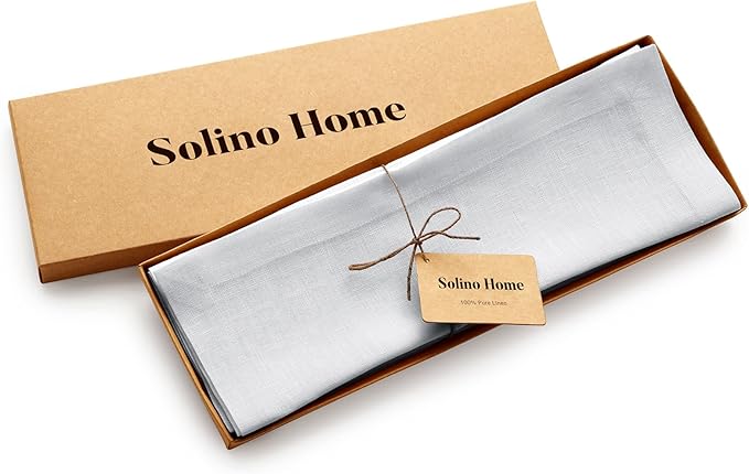 Solino Home Linen Placemats Set of 4 - Silver Cloud Placemats 14 x 19 Inch - 100% Pure Linen Table Place Mats - Fete