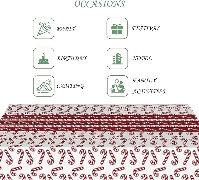 52x70 Inch Christmas Theme Rectangle Tablecloth Candy Cane Vintage Folk Decoration Table Cloth Washable Durable Table Cover for Kitchen Dining Banquet Ugly Christmas Sweater Party Decor
