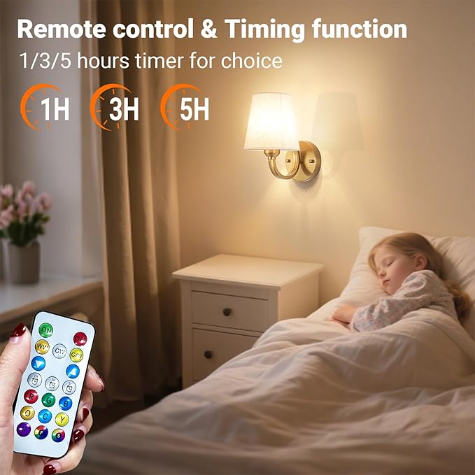 Battery Operated Wall Sconces Set of Two, Indoor Wireless Wall Mounted Lamp with 10000mAh Dimmable Bulb and Remote, RGB Colors Rechargeable Wall Light for Bedroom Living Room Decor