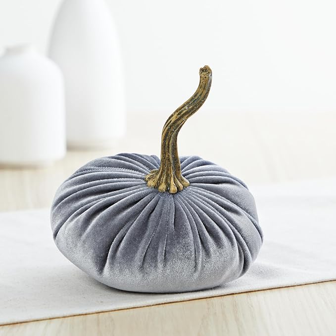Your Heart's Content Set of 3 Small Velvet Pumpkins, Fall Wedding Centerpiece, Modern Rustic Farmhouse, Mantel Decor, Thanksgiving, Classic Gift (Sm Gray Taupe Ivory)