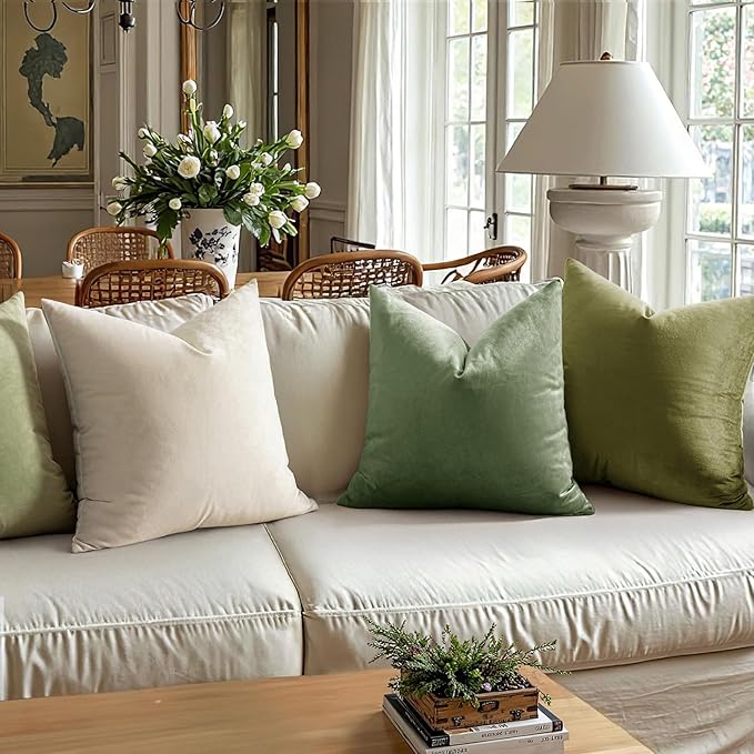 MIULEE 24x24 Inch Euro Sham Velvet Pillow Covers, Set of 2 Large Square Decorative Pillows -Sage Green Super Soft for King Bed, Sofa, Couch, Accent Chairs with Hidden Zipper