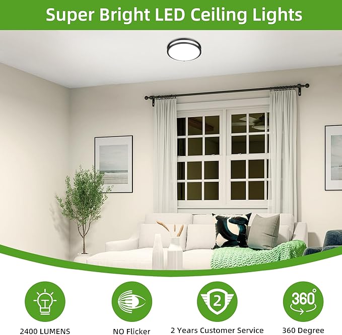 Hlite 24W 10inch LED Flush Mount Ceiling Light Fixture,1600LM Super Bright Light Fixture Ceiling Mount,Oil Rubbed Bronze LED Ceiling Light Flush Mount for Bedroom,Kitchen,Bathroom,Hallway(1Pack)