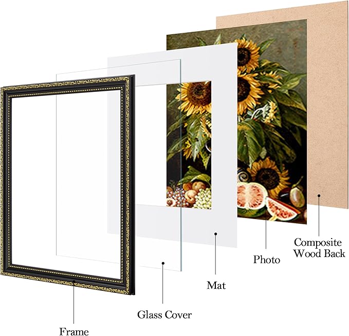 eletecpro 11x14 Picture Frames Set of 2, Vintage Photo Frame with Glass, Ornate Gothic Frames 11 x 14 Display 8x10 Photo with Mat or 11x14 without Mat for Tabletop or Wall Decor, Black Gold