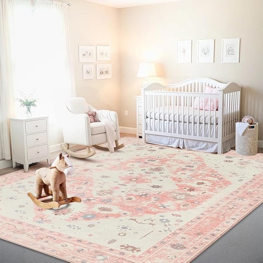 Istana 9x12 Area Rug - Pink 9 x 12 Area Rugs for Living Room - Foldable 9x12 Rugs for Bedroom - Stain Resistant Washable Rug - Eco-Friendly Area Rugs Living Room