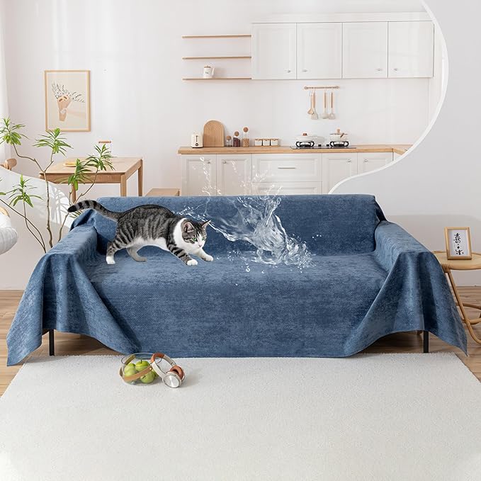 VClife 100% Waterproof Couch Cover - Dark Blue Navy Sofa Protector - Cat & Dog Scratch Resistant - French Terry Washable Cover