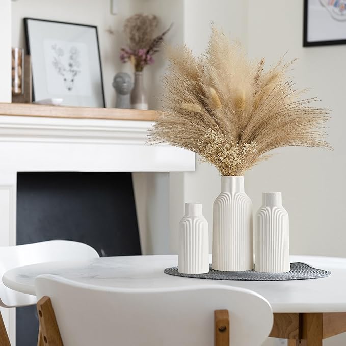 AWNR White Ceramic Vase Decor: Set of 3 Minimalist Vase for Flowers Modern Home Decor for Living Room Kitchen Centerpiece Table Decorations Flower Vases for Bouquet