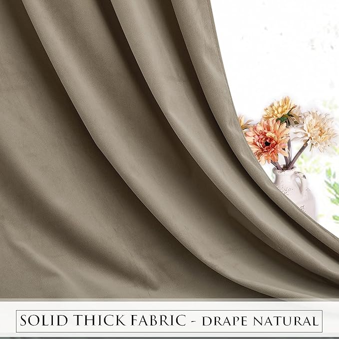 StangH Soft Velvet Curtains 102 inches Long- Room Darkening Energy Efficient Thick Curtains Privacy for Living Room, Elegant Luxury Window Treatment for Nursery, Camel Beige, W52 x L102, 2 Panels