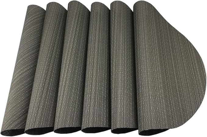 WAZAIGUR Round Placemats Set of 6 Woven Vinyl Easy to Clean Heat Resistant Kitchen Table Mats 15 Inch(Grey 6) Gray