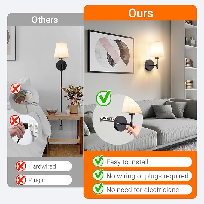 Battery Operated Wall Sconces Set of Two, Indoor Wireless Wall Mounted Lamp with 10000mAh Dimmable Bulb and Remote, RGB Colors Rechargeable Wall Light for Bedroom Living Room Decor
