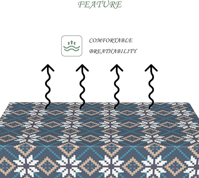 70x90 Inch Christmas Theme Rectangle Tablecloth Rhombus Winter Flower Dark Blue Table Cloth Washable Durable Table Cover for Kitchen Dining Banquet Ugly Christmas Sweater Party Decor
