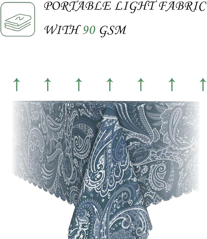 60x84 Inch Paisley Rectangular Tablecloth Boho Flower Navy Blue Table Cloth Bohemian Washable Durable Table Cover for Dining Banquet Home Indoor Decor