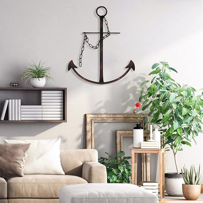 Nautical Anchor Wall Decor, Antique Metal Anchor Art Wall Decor With Chain for Bedroom Living Room Dorm Home/13" Antique Anchor with Chain Wall Decor, Antique Metal Anchor Farmhouse Decor (Vintage)