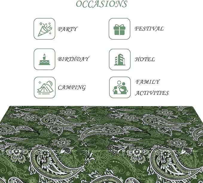 54x78 Inch Paisley Rectangular Tablecloth Green Boho Vintage Floral Table Cloth Bohemian Washable Durable Table Cover for Dining Banquet Garden Picnic Decor