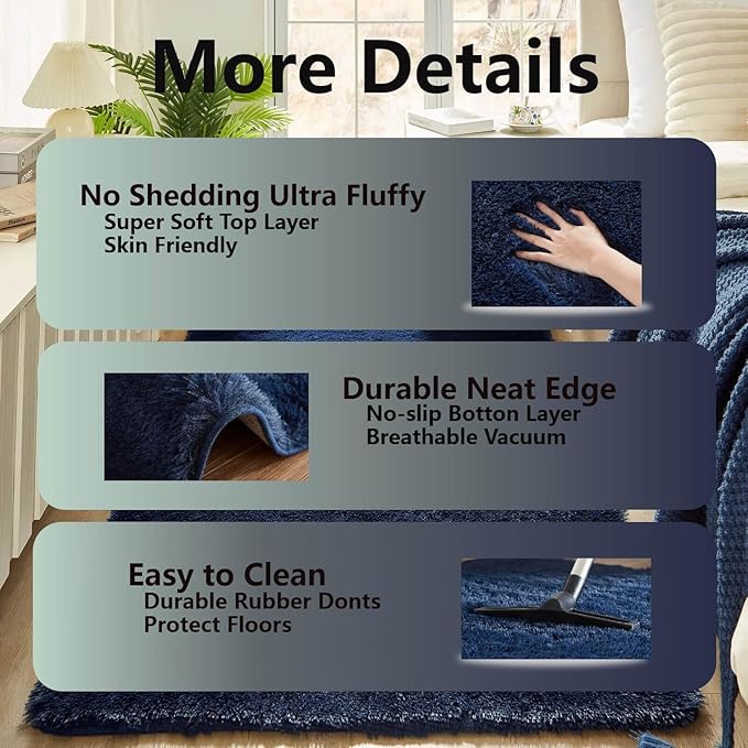 Floralux 5x7 Rugs for Living Room, Dark Blue, Soft Fluffy Area Rug for Bedroom, Upgraded Anti-Skid Plush Carpet for Kid's Room, Teens Dorm, Nursery, Home Decor Aesthetic