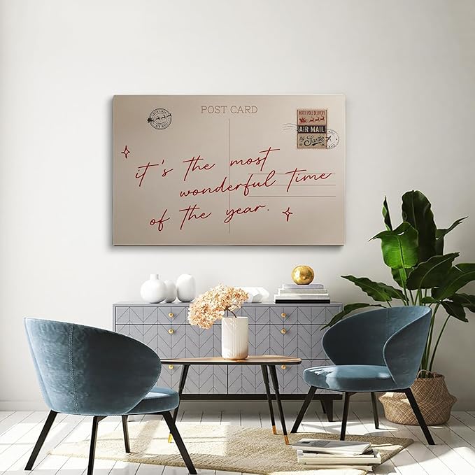 Holiday Wall Art,It's The Most Wonderful Time Of The Year Print, Fun Christmas Aesthetic Prints,Vintage Postcard Poster,Modern Christmas Decor