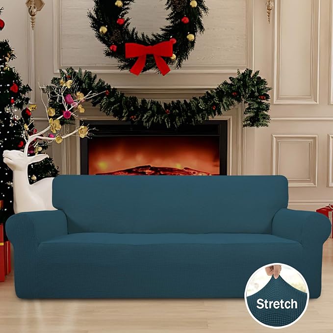 Easy-Going Stretch Oversized Sofa Slipcover 1-Piece Sofa Cover Furniture Protector Couch Soft with Elastic Bottom for Kids, Polyester Spandex Jacquard Fabric Small Checks Deep Teal