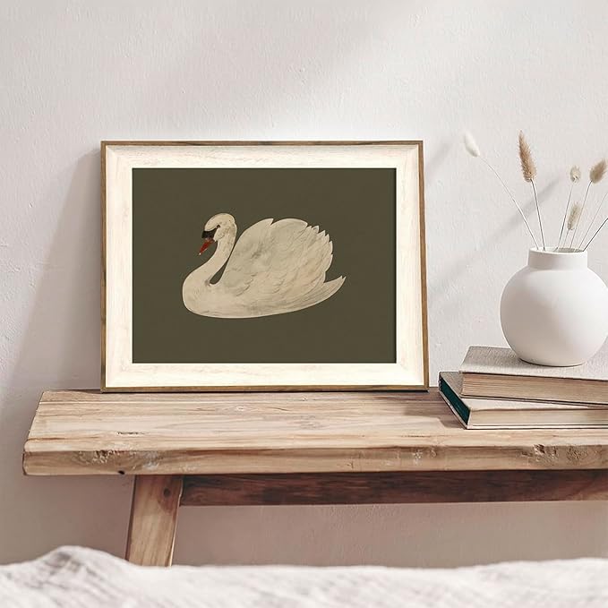Vintage Swan Canvas Wall Art - Vintage Swan Canvas Oil Painting for Bathroom Wall Decor, Classical Animal Framed Art For Vintage Home Decor Aesthetic - 11" X 14" - Unframed
