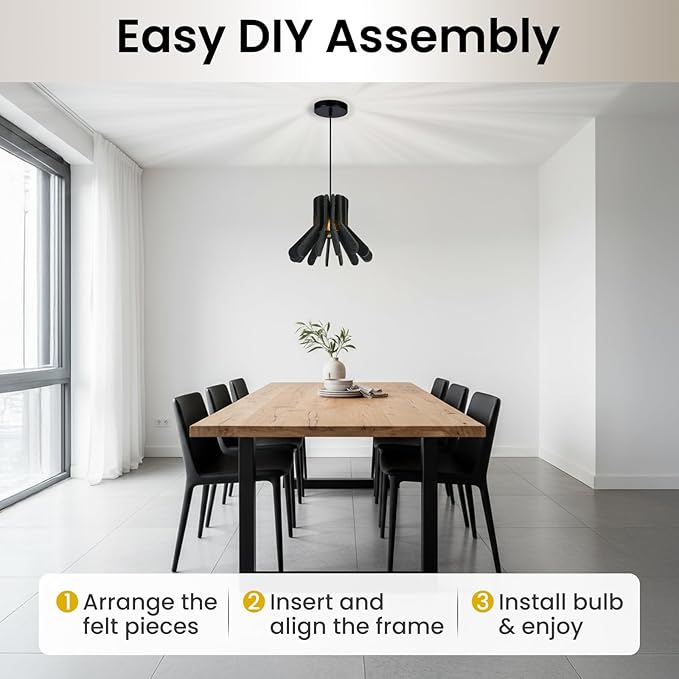 Pendant Light with Felt Lampshade, Modern Hanging Lamp Fixture, DIY Acoustic Pendant Light Chandeliers for Kitchen Island, Living Room, Dining Room, Bedroom, Office (D13.7"x10.2")