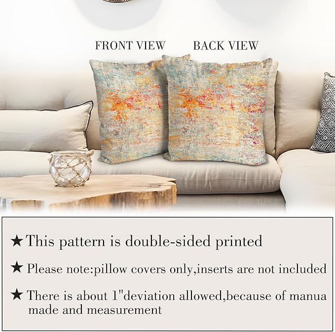 Boho Floral Throw Pillow Covers 16x16 inch Set of 2,Cream Boho Rug Geometric Floral Pattern Decor Double Sided Pattern Cushion Cover Soft Pillow Case Living Sofa Room Bed Square Pillow Cover