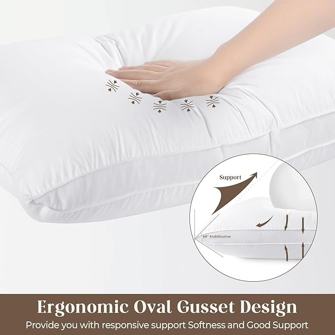 Bafode Goose Down Feather Pillows, Soft Bed Pillows King Size Set of 2, 100% Soft Cotton Shell,Gusseted Hotel Pillows for Back, Stomach or Side Sleepers