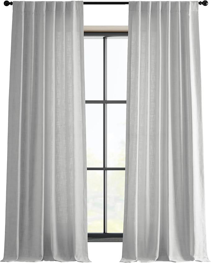HPD Half Price Drapes Heavy Faux Linen Light Filtering Curtains for Bedroom 108 Inches Long (1 Panel) - Rod Pocket Curtains for Living Room - Window Curtains Home Decor - 50 X 108, Rice White