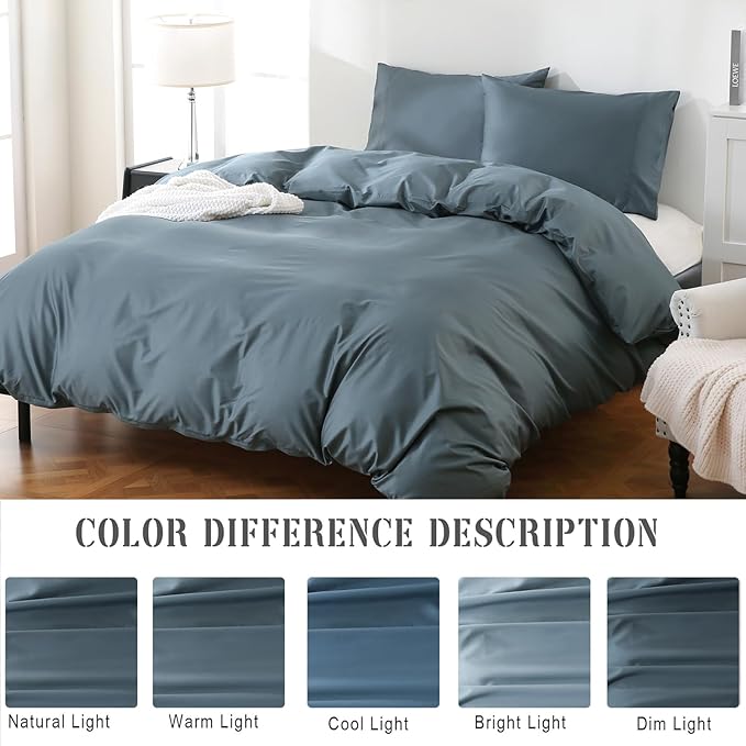 100% Organic Cotton California King Duvet Cover 400 Thread Count Percale 104x98 Inches Sateen Comforter Cover Soft and Breathable Bedding Set 3 Piece（Lake Blue,Cal King）