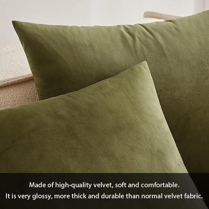 MIULEE Pack of 2 Olive Green Pillow Covers 20x20 Inch Decorative Velvet Throw Pillow Covers Modern Soft Couch Throw Pillows Farmhouse Home Decor for Spring Sofa Bedroom Living Room