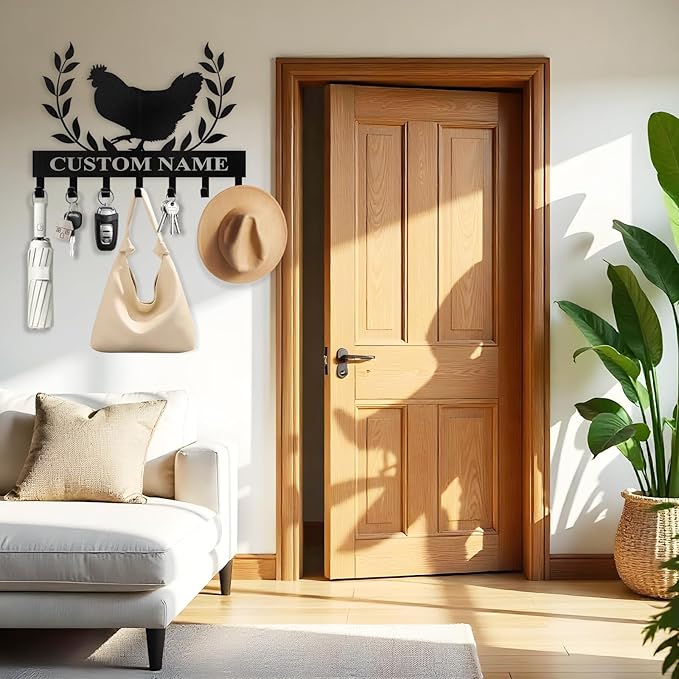 Custom Key Rack Wall Mount - Custom Chicken Metal Coat Hooks for Wall, Coat Rack Organizer, Key Hanger Wall Art Decor, Key Rack Storage for Farmhouse Storeroom Entryway, Housewarming Gifts