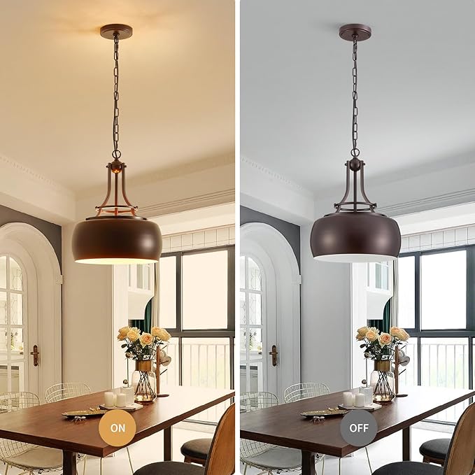 WUZUPS Chandelier Rustic Farmhouse Industrial Round Ceiling Pendant LED Light Fixture with Open Bottom Drum Shade, H 15.7" x W 13.4", Metallic Orb
