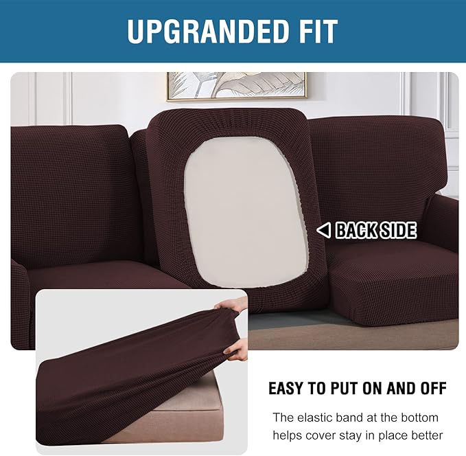 H.VERSAILTEX Multi-Pieces Chair Covers Stretch Couch Covers Form Fitted Seat and Back Cushions Protectors (1 Seat + 1 Back + 2 Armrest Covers), Chocolate