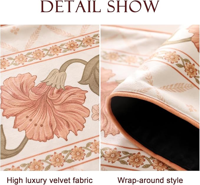 Velvet Fabric Cloth Runner for Table,Rustic Orange Floral 63 Inches Long Table Runners,Decoration Tabletop for Kitchen,Dining Room,Banquet,Thanksgiving,New Year,Holiday,12"*63"