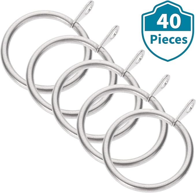 Shappy 40 Pack Metal Drapery Curtain Rod Rings with Eyelets Internal Diameter 1.18in Fits up to 0.79in Rod Hanging Drape Sliding Eyelet Gray Rings for Window Door Shower Bathroom