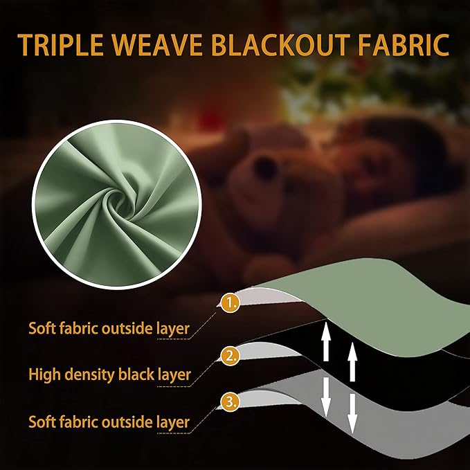 KOUFALL Sage Green Boho Blackout Curtains 72 Inch Length for Bedroom 2 Panels Set Home Office Organic Decor Grommet Thermal Room Darkening Living Room Window Black Out Curtains 72 Inch Long