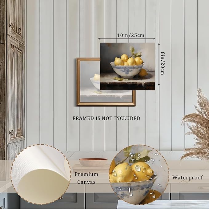 XOCUUI Farmhouse Still Life Picture Living Room Warm Moody Muted Yellow Lemon Oil Painting Art Deco Wall Art For Kitchen Rustic Vintage Decor For Bedroom Antique French Poster 8 X 10 Unframe