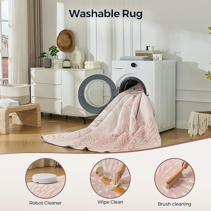 WITSHOCK Pink Rugs 10x14 for Bedroom Girls,Floral Modern Distress Print Pattern Carpet for Living Room Dining Room,Stain Resistant Anti Slip Backing Rugs for Kids Room Nursery Playroom,Light Pink