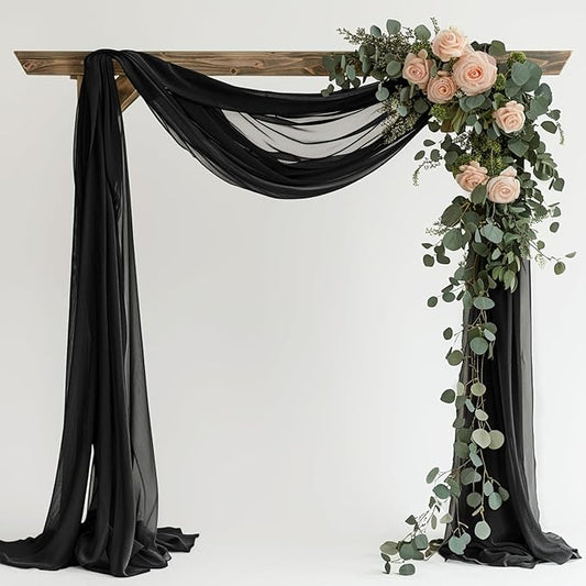 Wedding Arch Draping Fabric 1 Panel 28.7" x 20FT Black Sheer Chiffon Backdrop Drapes for Wedding Ceremony Birthday Party Bridal Shower Outdoor Decoration