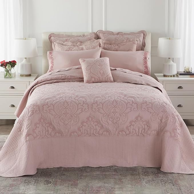 BrylaneHome Bedding Lightweight All Season Modern Amelia Quilted Damask Oversized Ultra Soft Bedspread - Twin, Sage